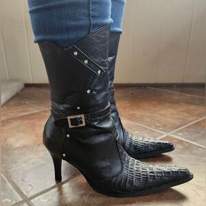 Premier Western Wear Women's Black Crocodile Leather Boots, Size 7.5